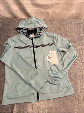 NWT Girls Balance Collection Light Aqua Pullover with Black Trim